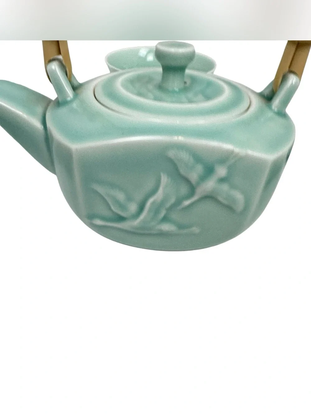 Vintage Celadon Green Korean Style Ceramic Teapot Set with Cups